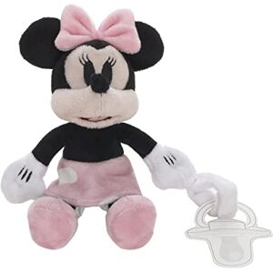 Disney Minnie Mouse White, Pink and Black with Polka Dot Skirt Plush Buddy Pacifier Holder