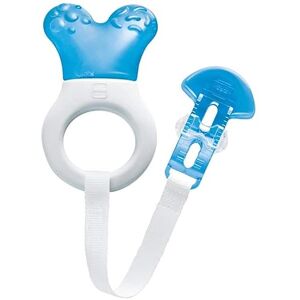 Tr0902b MAM Mini Cooler & Clip, Cooling Component Comforts Teething Babies, Sensitive Gums Massaged by Baby Ring, Long Range Reaches All Baby Teeth, Suitable for 0-3 Years, Blue