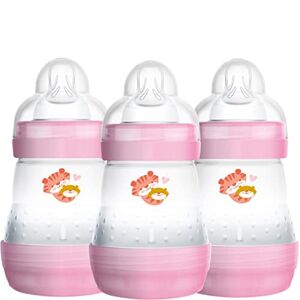 Fb0403g MAM Easy Start Self Sterilising Anti-Colic Baby Bottle 3 Pack (3 x160 ml) with Slow Flow MAM Teats Size 1, Newborn Essentials, Assorted color(Designs May Vary)
