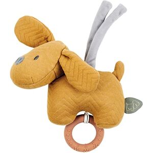 388047 Nattou Musical Plush Soft Toy with Teething Ring and Ties, Cuddly Sleeping Aid, Integrated Music Box, No Batteries Needed, Hand Washable, PETA-Approved Vegan, Jacquard, Charlie the Dog, Caramel, 20 cm