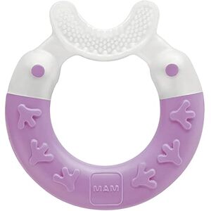 MAM Bite & Brush, Baby Ring Suitable From 3+ Months Old, Teething Toy Promotes Dental Hygiene and Cleanliness, Soothes Painful Gums, Purple