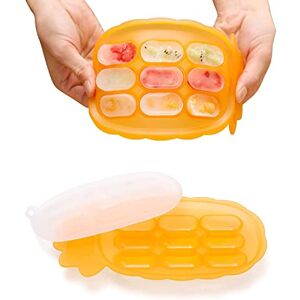 haakaa Baby Food Freezer Trays - Breastmilk Teething Popsicle Mold - Silicone Nibble Tray - Silicone ice Cube Tray with lid - Baby Self Feeding Divided Sausage Plate for 4m+ Baby Toddler Kid- Orange