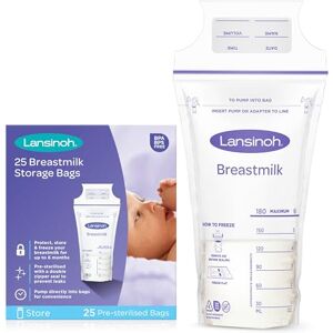 Lansinoh Breast Milk Storage Bags - 180ml - 25 Pack - Fridge Freezer Breastfeeding BPA-Free Pre-sterilised Breastmilk Pouches Double Zipper Leak-Proof Containers Maternity Breast feeding Essentials