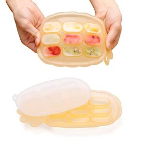 haakaa Baby Food Freezer Trays - Breastmilk Teething Popsicle Mold - Silicone Nibble Tray - Silicone ice Cube Tray with lid - Baby Self Feeding Divided Sausage Plate for 4m+ Baby Toddler Kid- Banana