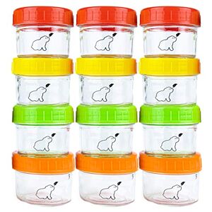 Budding Bear Glass Baby Food Storage Containers 120 ml / 4 fl oz (Set of 12) - Dishwasher, Freezer & Microwave Safe (Without Lid) - Free of BPA, Phthalate, Lead & PVC - Reusable Baby Weaning Pots