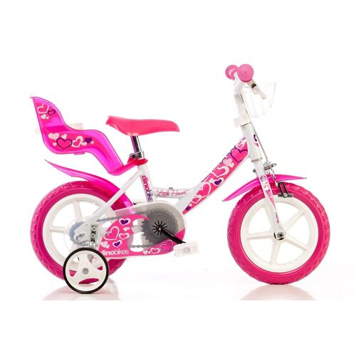 Dino Kinderfahrrad DINO „Mädchenfahrrad 12 Zoll“ Fahrräder Gr. 22 cm, 12 Zoll (30,48 cm), rosa (rosa, weiß) Kinder Kinderfahrräder mit Stützrädern, Korb und Puppensitz