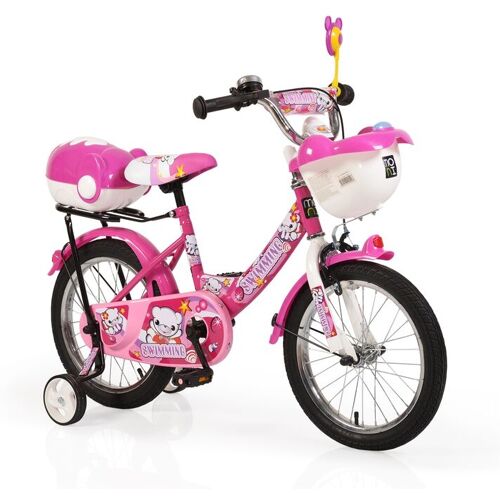 Byox Kinderfahrrad 16 Zoll 1682 rosa, Stützräder, 2 Körbe, Klingel, verstellbar