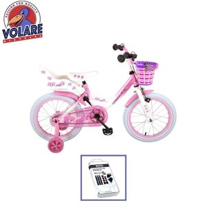 Volare børnecykelrosa - 16 tommer - Pink/hvid - Inklusiv WAYS dækreparationssæt