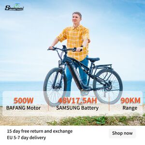 Shengmilo S26 elektrisk cykel til voksne 48V BAFANG 500W motor elektrisk cykel til mænd 48V 17.5AH SAMSUNG batteri, elektrisk mountainbike, sort