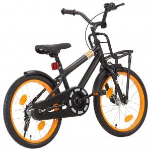 vidaXL Bicicleta Niños Y Portaequipajes Delantero 18 Negro Y Naranja