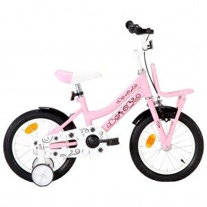 vidaXL Bicicleta Niños Y Portaequipajes Delantero 14 Blanca Y Rosa