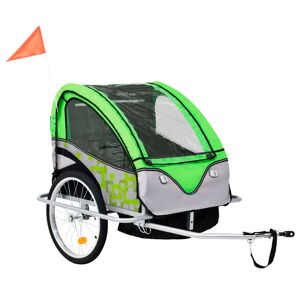 vidaXL Remolque para bicicletas y cochecito 2 en 1 verde y gris