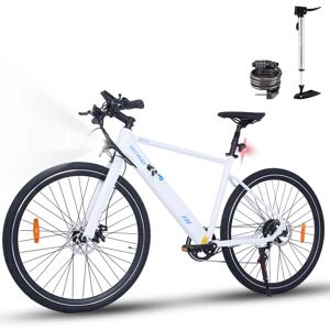 HITWAY Velo Électrique, Ville E-Bike Velo Électrique avec Batteries Amovibles au Lithium 36V 12Ah, Cadre en Aluminium, velo de Montagne electrique 7 Vitesses, VTT Électrique pour Adultes, Autonomie 40-80km Blanc - Neuf