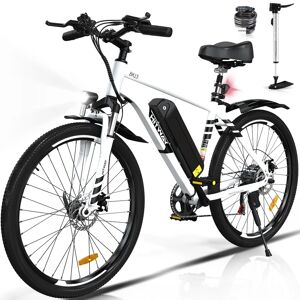 Vélo électrique - HITWAY BK15 - Pneu 26 pouces - Transmission 7 vitesses Batterie Amovible - Blanc - Neuf - Publicité
