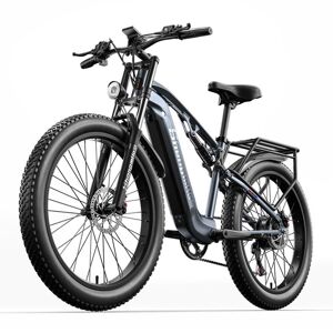 Shengmilo Vélo électrique adulte, vélo de montagne électrique avec batterie SAMSUNG 840 Wh, autonomie de 90 km, vélo électrique à suspension complète de 26 pouces, écran LCD, MX05, gris - Publicité