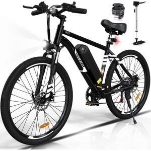 HITWAY Vélo Électrique 26  Noir, VAE avec batterie amovible 36V/12AH, Shimano 7-Vitesses, VTT Ville E-Bike - Publicité