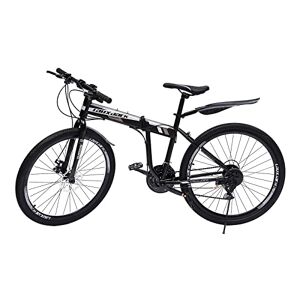 kangten Vélo de montagne vélo de 26 pouces 21 vitesses réglable hauteur montagne ville vélo avec frein à disque pliant bicyclette pour homme et femme (noir et blanc), Noir/blanc - Publicité