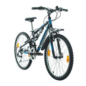Multibrand Distribution Probike Speed ​​24 Pouces VTT Tout Suspendu 18 Vitesses, vélo Garçon, vélo Fille Adapté de 130-155 cm (Noir Bleu Mat) - Publicité