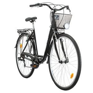 Multibrand Distribution Probike 28 Pouces Vélo de Ville 7 Vitesses, Panier, éclairage de vélo, Femmes, Hommes adaptés de 170-185 cm (Noir Gris) - Publicité