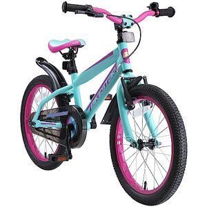 BIKESTAR Vélo Enfant pour Garcons et Filles de 5-7 Ans   Bicyclette Enfant 18 Pouces VTT avec Freins   Turquoise & Berry - Publicité