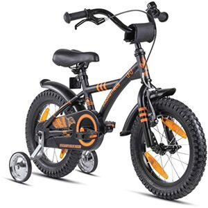 PROMETHEUS BICYCLES Velo Enfant 4 Ans Garcon vélo Fille 14 Pouces a Roulette pour 3 a 5 Ans BMX en Noir Mat Orange - Publicité