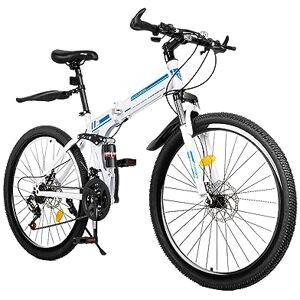 YyanLAK VTT pliant 26 pouces 21 vitesses pour homme VTT école vélo double frein à disque 120 kg vélo tout-terrain vélo de ville pliable en acier au carbone - Publicité