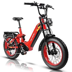 Extrbici Vélo électrique Tout-Terrain en Aluminium de 20 Pouces, OVIA Suspension complète Ebike 250W 52V17Ah, Freins à Disque de 203mm, pneus Larges de 4 Pouces, pour Hommes et Femmes, (Rouge) - Publicité