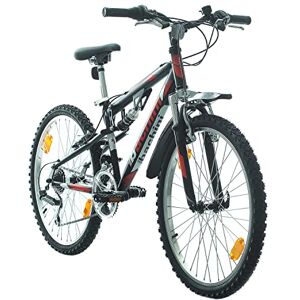 Multibrand Distribution Probike Speed ​​24 Pouces VTT Tout Suspendu 18 Vitesses, vélo Garçon, vélo Fille Adapté de 130-155 cm (Noir Mat Rouge) - Publicité