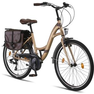 Licorne Bike Stella Plus Premium City Bike en aluminium 26" pour filles, garçons, hommes et femmes – 21 vitesses – Vélo hollandais (26", marron laiteux) - Publicité