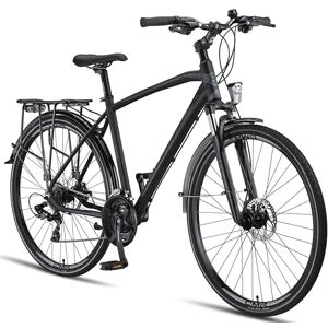 Licorne Bike Vélo de trekking de qualité supérieure en aluminium de 28” pour garçons, filles, femmes et hommes 21 vitesses VTT Crossbike (homme, noir) Standard - Publicité