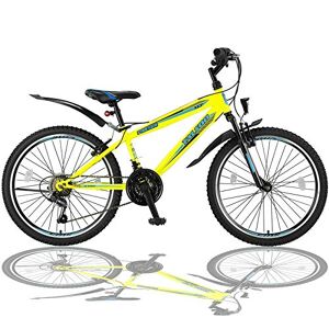 Talson Vélo VTT 24" avec suspension fourche et éclairage 21 vitesses Shimano FST Jaune - Publicité