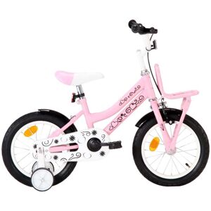 92194 vidaXL Vélo enfant avec porte-bagages avant 14 pouces Blanc et rose - Publicité