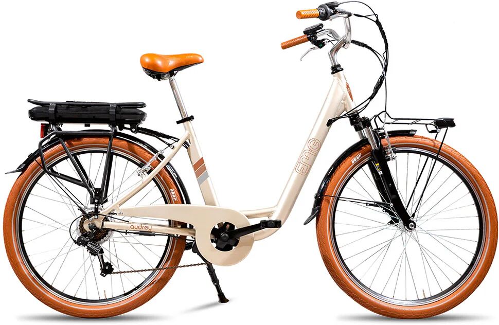 EMG City-bike vintage Audrey con ruota da 26, freni V-brake, motore 250W batteria ultra slim 13Ah, cambio Shimano