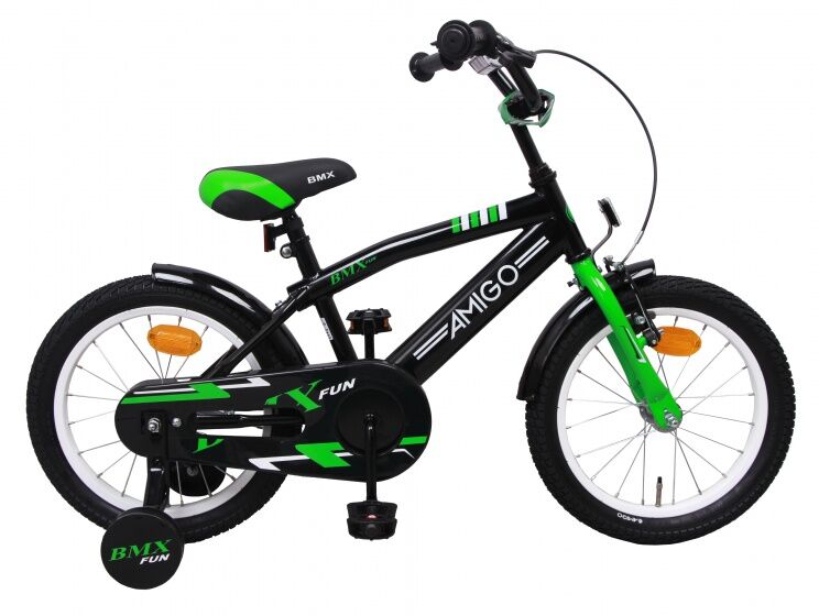 AMIGO BMX Fun 16 Inch 28 cm Jongens Terugtraprem Groen/Matzwart