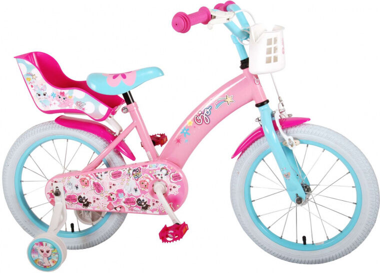 OJO kinderfiets 16 Inch 25,4 cm Meisjes Terugtraprem Roze/Lichtblauw