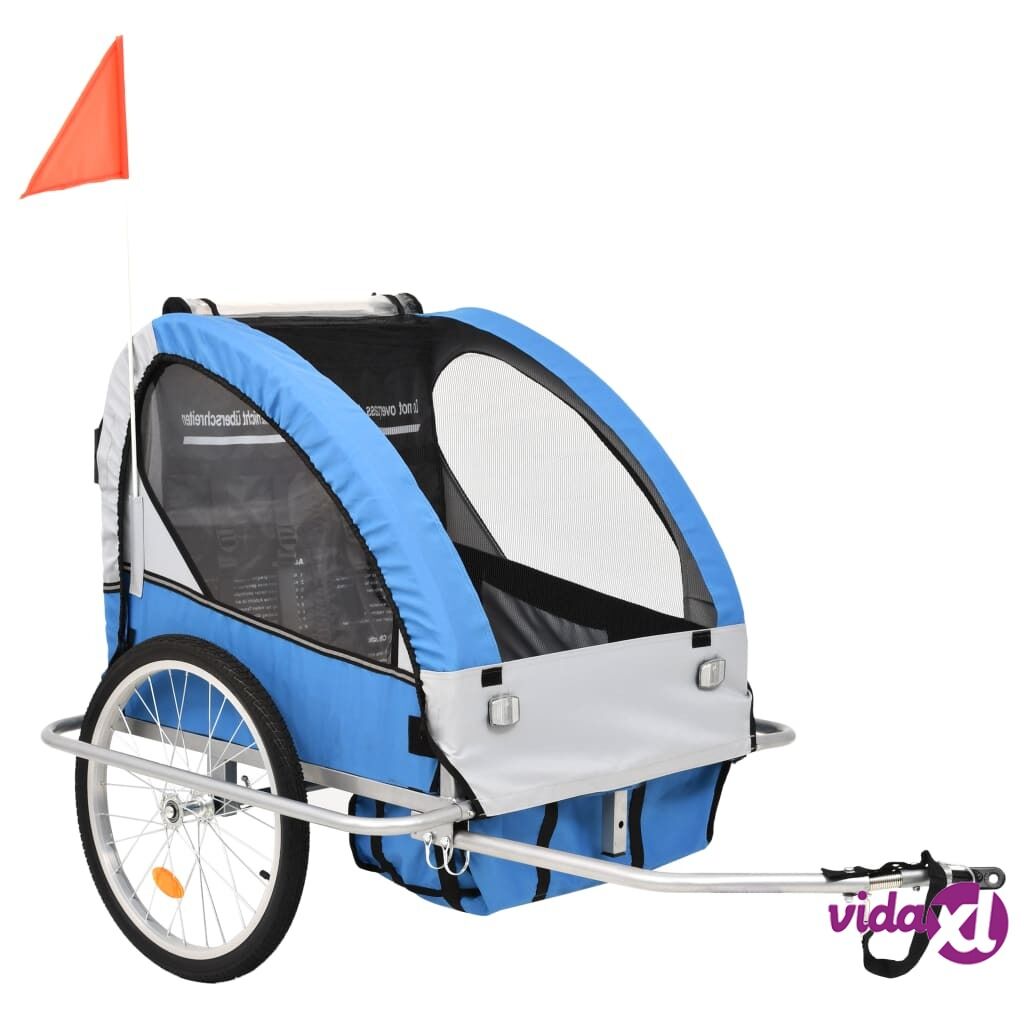 vidaXL 2-in-1 Kids' Bicycle Trailer & Stroller Blue and Grey