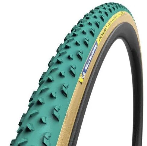 Michelin Power Cyclocross Mud  Racing Line 700x33 (33-622)  Bande de roulement vert, flancs beige  Chambre latex  HD Bead to Bead Protection
