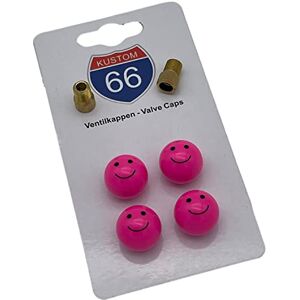 KUSTOM66 4er Set Ventilkappen + 2 Fahrradadapter Smiley PINK für jedes Auto, Motorrad und Fahrrad geeignet