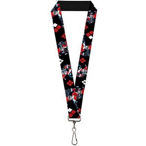 Buckle-Down Buckle Down Unisex-Erwachsene Schlüsselband – 2,5 cm – Harley Quinn Shooting Posen/Diamanten schwarz Schlüsselanhänger, Mehrfarbig, Einheitsgröße