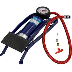 cartrend Einzylinder Fußluftpumpe, für Auto- und Fahrradreifen sowie andere Objekte, inkl. Standard- und Spezialadapter, Manometer bis 7 bar, 0,2 l Volumen je Hub, Schlauchlänge ca. 50 cm