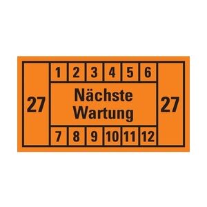 Dreifke® Prüfplakette Nächste Wartung 27, orange, Dokumentenfolie, 45x25mm, 12 St/Bogen