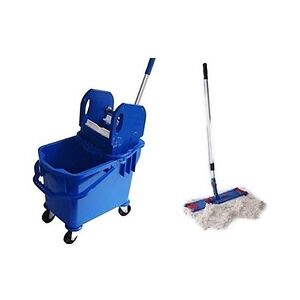 CleanSV Wischset Bay blau Laschenmop 40 cm, Putzeimer mit Presse und Inneneimer, Lamo Mopset