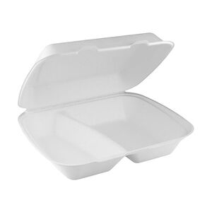 200x Menübox Bagasse biologisch abbaubar 2-geteilt 24 x 21 x 7 cm weiß