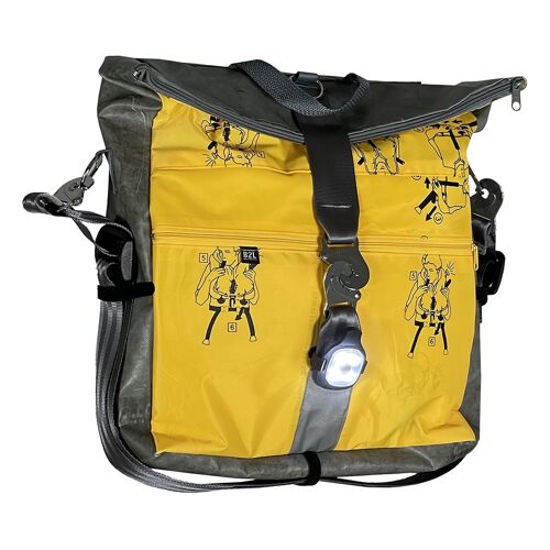 Bag To Life Fahrradtasche BAG TO LIFE „Bike Cruise Bag BC“ Gr. B/H/T: 36 cm x 36 cm x 10 cm, gelb (gelb, grau) Damen Taschen Fahrradtaschen aus recycelter Rettungsweste