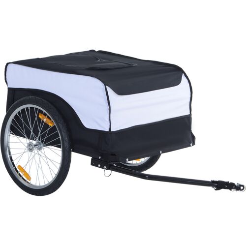 HOMCOM Fahrradanhänger Lastenanhänger Belastbarkeit max. 40 kg Transportanhänger Handwagen Lasten-Fahrradanhänger Weiß+Schwarz Stahl Oxford 140 x 77 x 65 cm