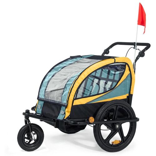 SAMAX 360° drehbarer Fahrradanhänger 2in1 Jogger – in Blau / Gelb – Black Frame