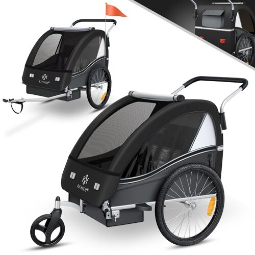 KESSER® Kinderanhänger Fahrradanhänger Sport-RX 2 in 1 Joggerfunktion Kinderfahrradanhänger + 5-Punkt Sicherheitsgurt 360°-Vorderrad Jogger Buggy Fahrrad Anhänger für 1 bis 2 Kinder max. 40kg