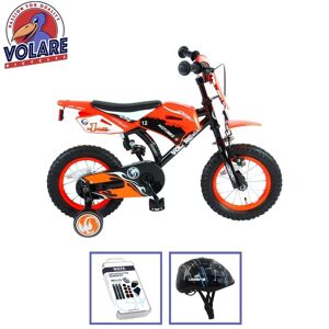 Volare børnecykel motorcykel - 12 tommer - Orange - Med cykelhjelm & tilbehør