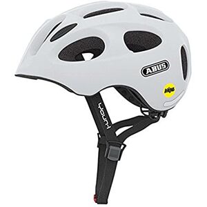 ABUS Kinderhelm Youn-I MIPS Fahrradhelm mit Licht, Reflektoren und Aufprallschutz (MIPS) für Mädchen und Jungen Weiß Matt, Größe M