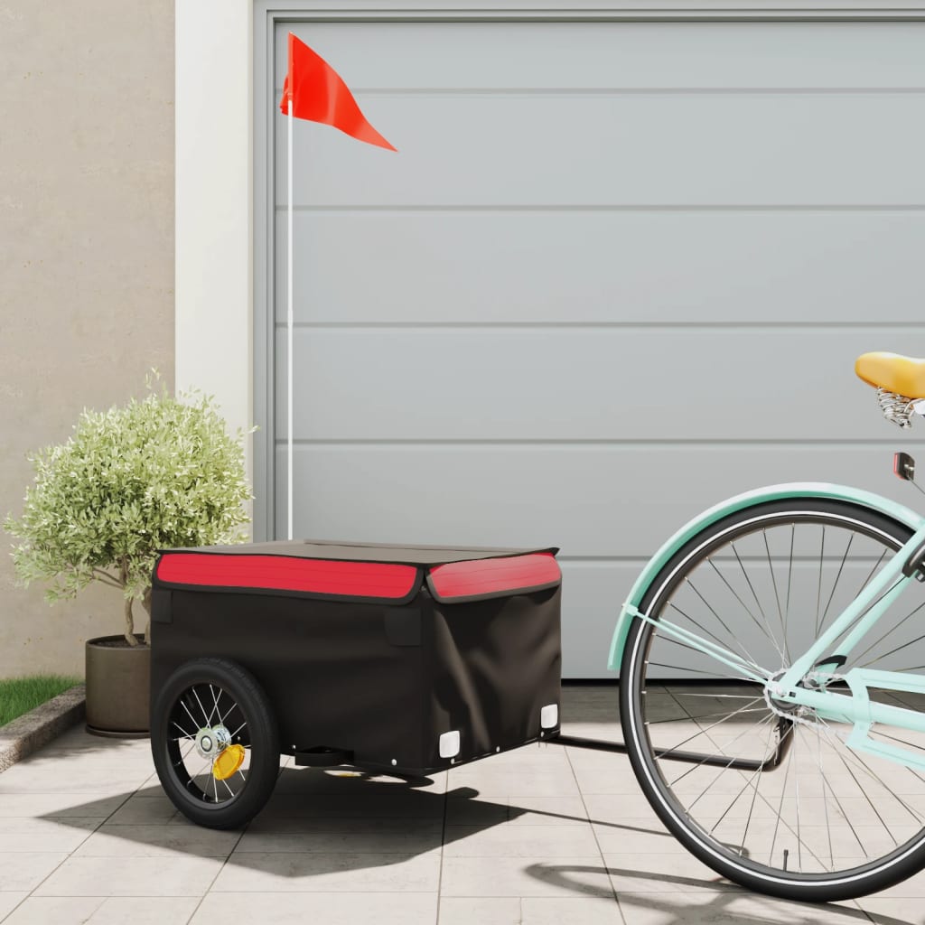 vidaXL Remolque para bicicleta hierro negro y rojo 30 kg